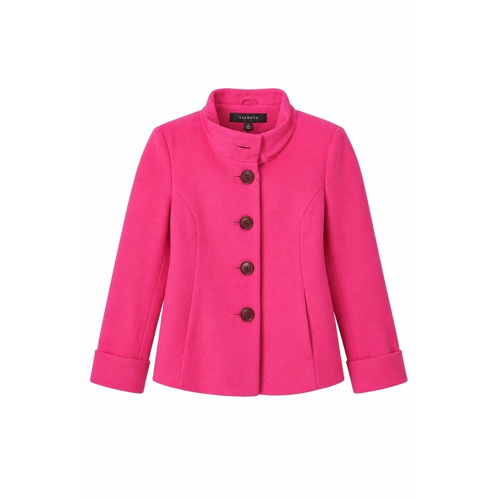 Apostrophe Womens Hot Pink Wool Blend Funnel Neck Button Front Jacket XL